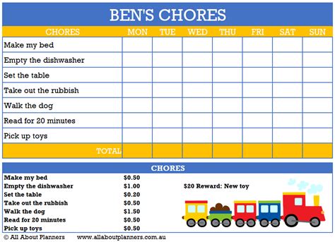 microsoft excel chore chart.